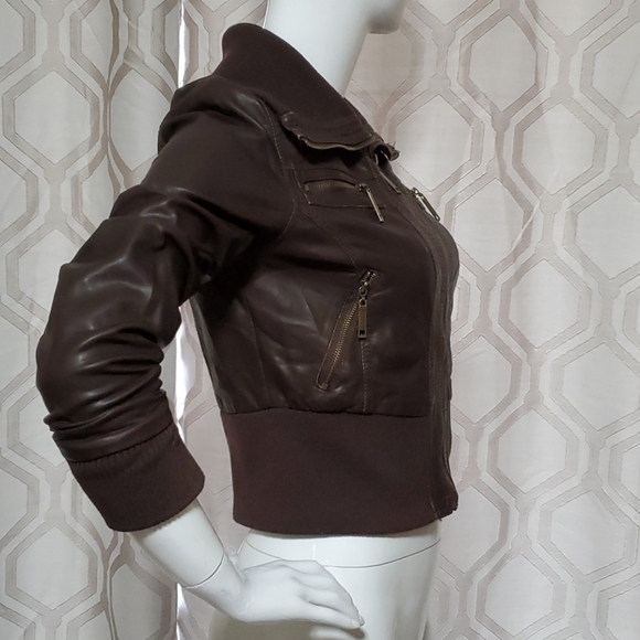 Adorable Dollhouse brown pleather bomber jacket - Picture 3 of 11